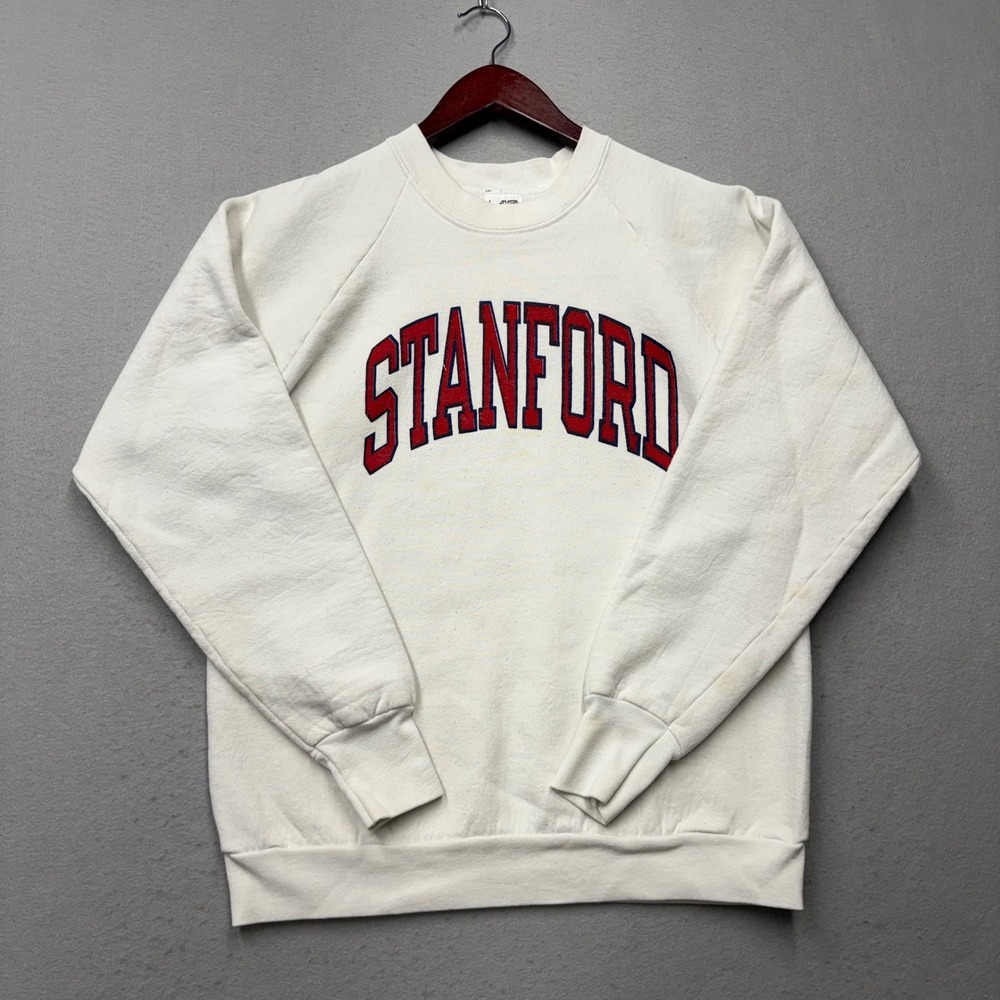 Fruit of the Loom Sweatshirt Mens L White Stanford University Vintage 90s Raglan